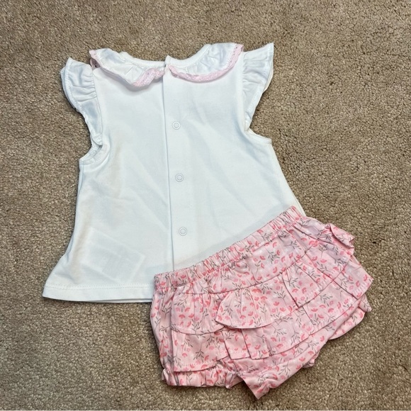 Mayoral Pink Embroidered Flowers Ruffles Blouse Eyelet Shorts Set 1-2 Months - Picture 5 of 7